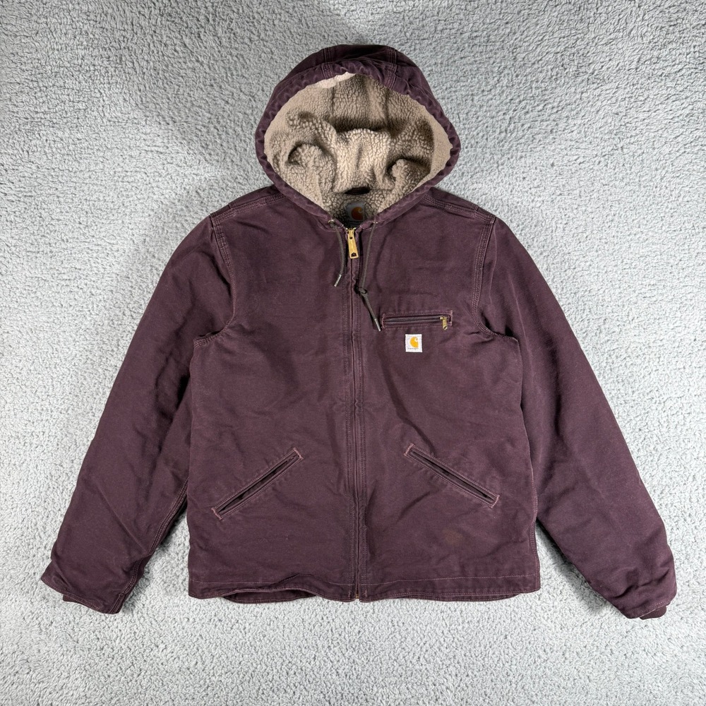 Carhartt For Women Medium Sherpa Fleece Lined Hooded Jacket Purple WJ141DWN